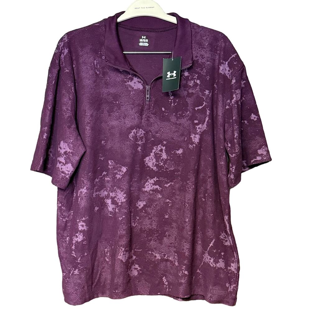 Under Armour journey terry 1/4 zip short sleeve purple shirt loose fit men’s L
